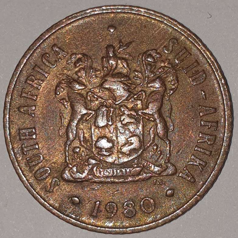 1980 - 2 CENT COIN (TWO CENT COIN) - RSA - BRONZE - KM#83 - BILINGUAL LEGEND - WILDEBEEST